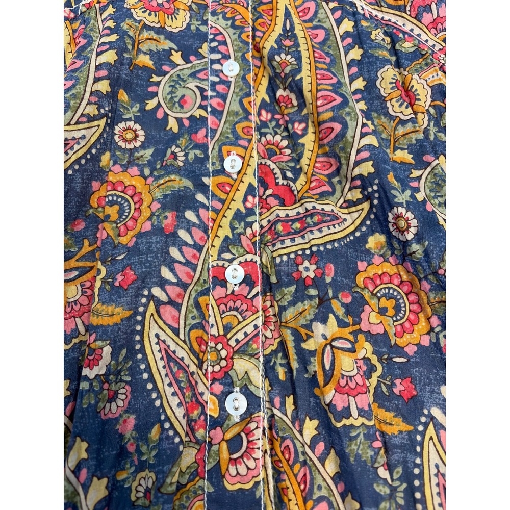 Cino Womens Blue Paisley Crinkle Cotton Button Down Shirt Long Sleeve Size XS - Picture 3 of 7